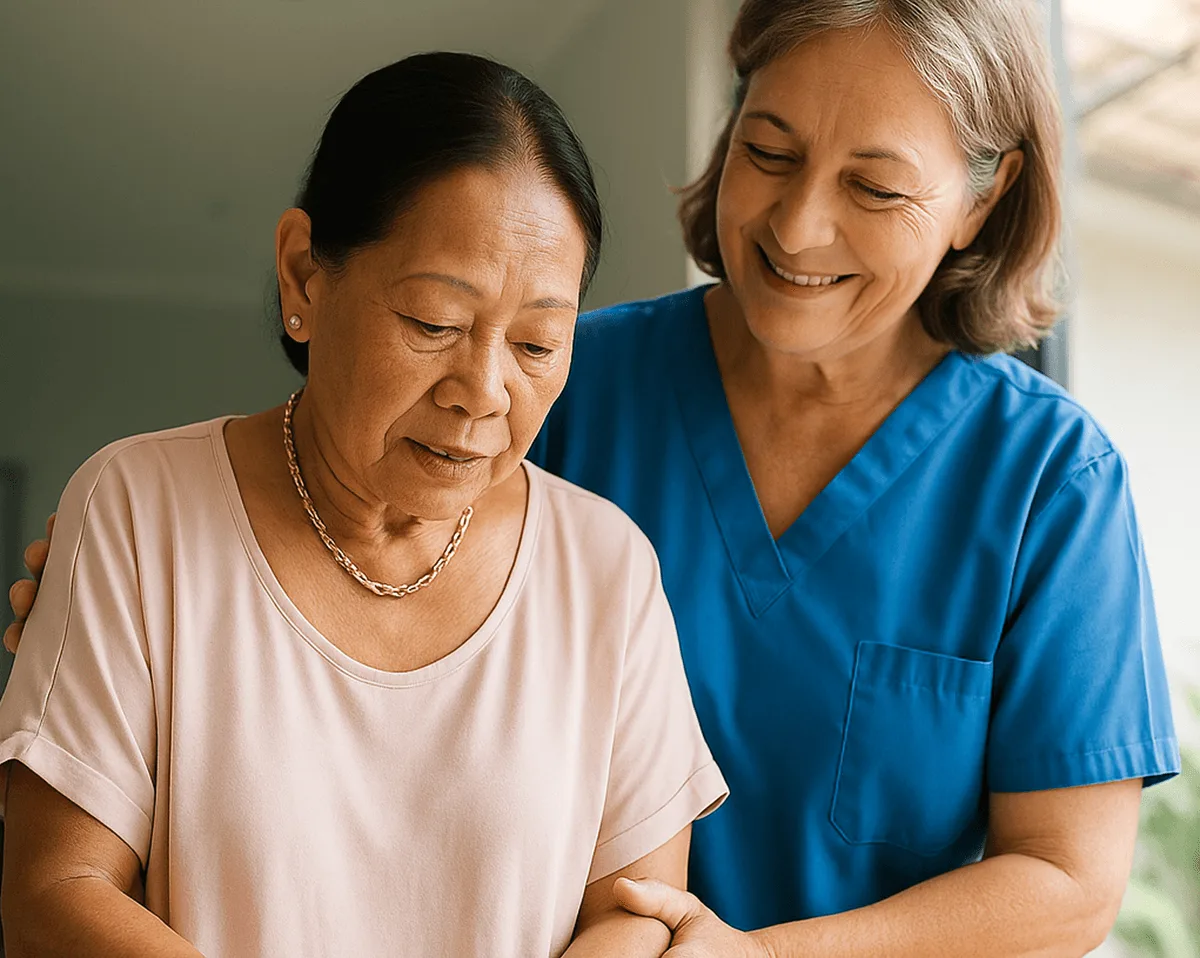 Caregiver helping a parent stay safe at home